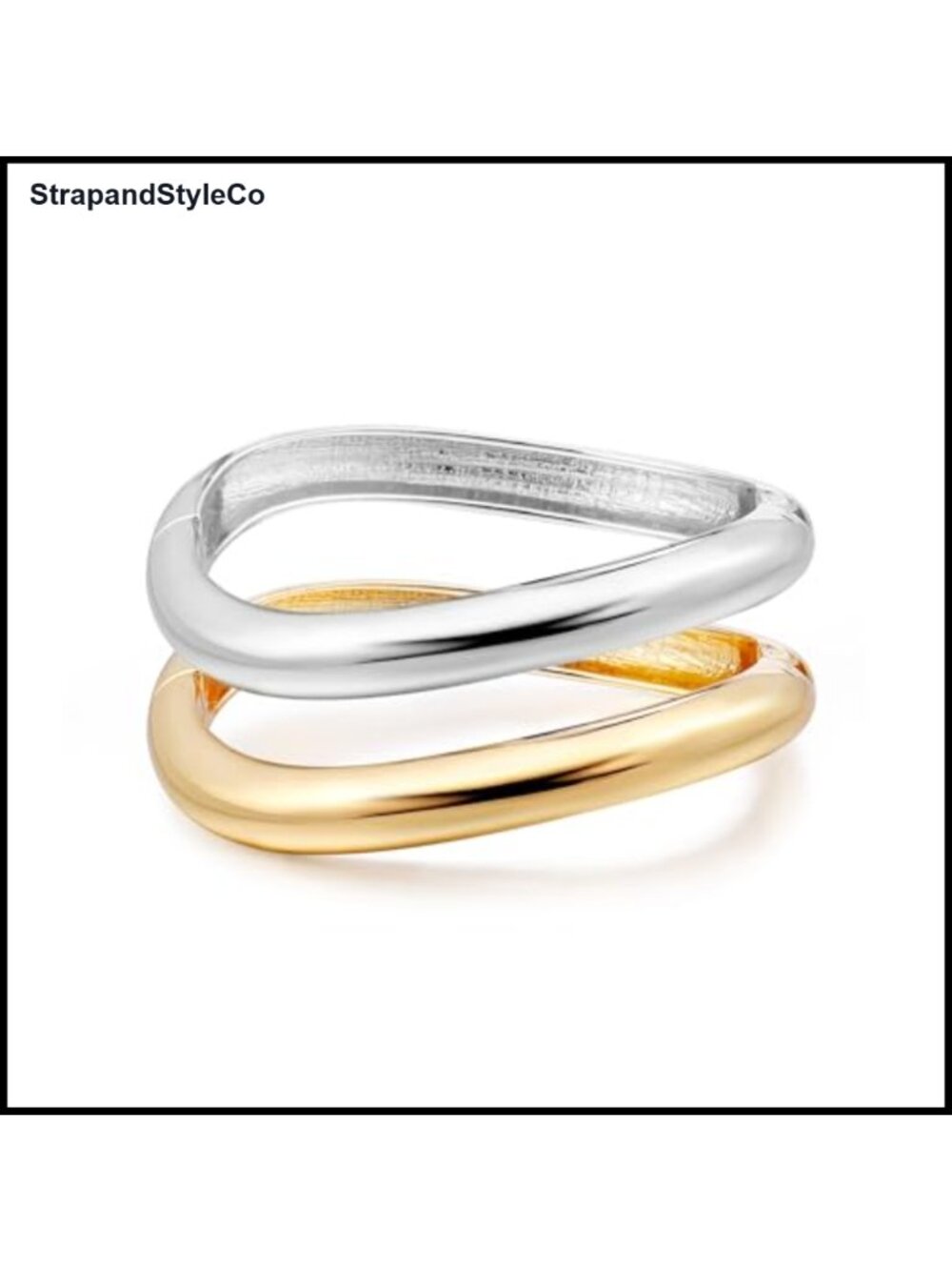 Gold Plated Cuff Bangle Bracelets Hinged Open Wide Set 2pcs
